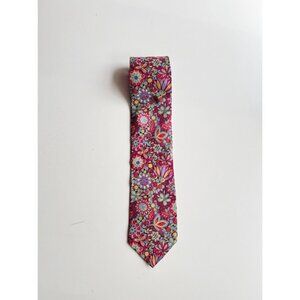 Vintage AQUASCUTUM Red Purple Floral 100% Silk Crepe Tie